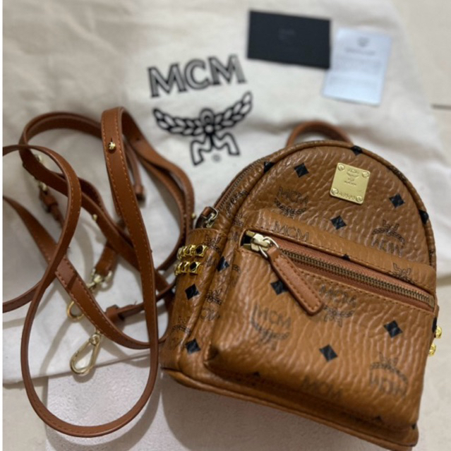 tas MCM mini bagpack in classic brown