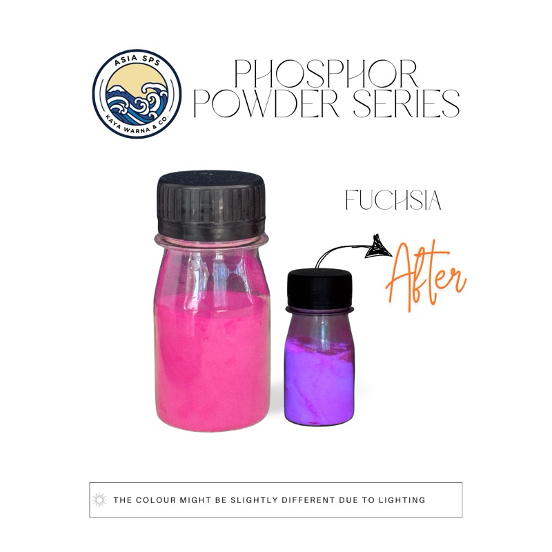 

Bubuk Fosfor GLOW IN THE DARK Gid Stronium Aluminate FUCHSIA Serbuk Dekorasi Resin Sablon Slime 50GR