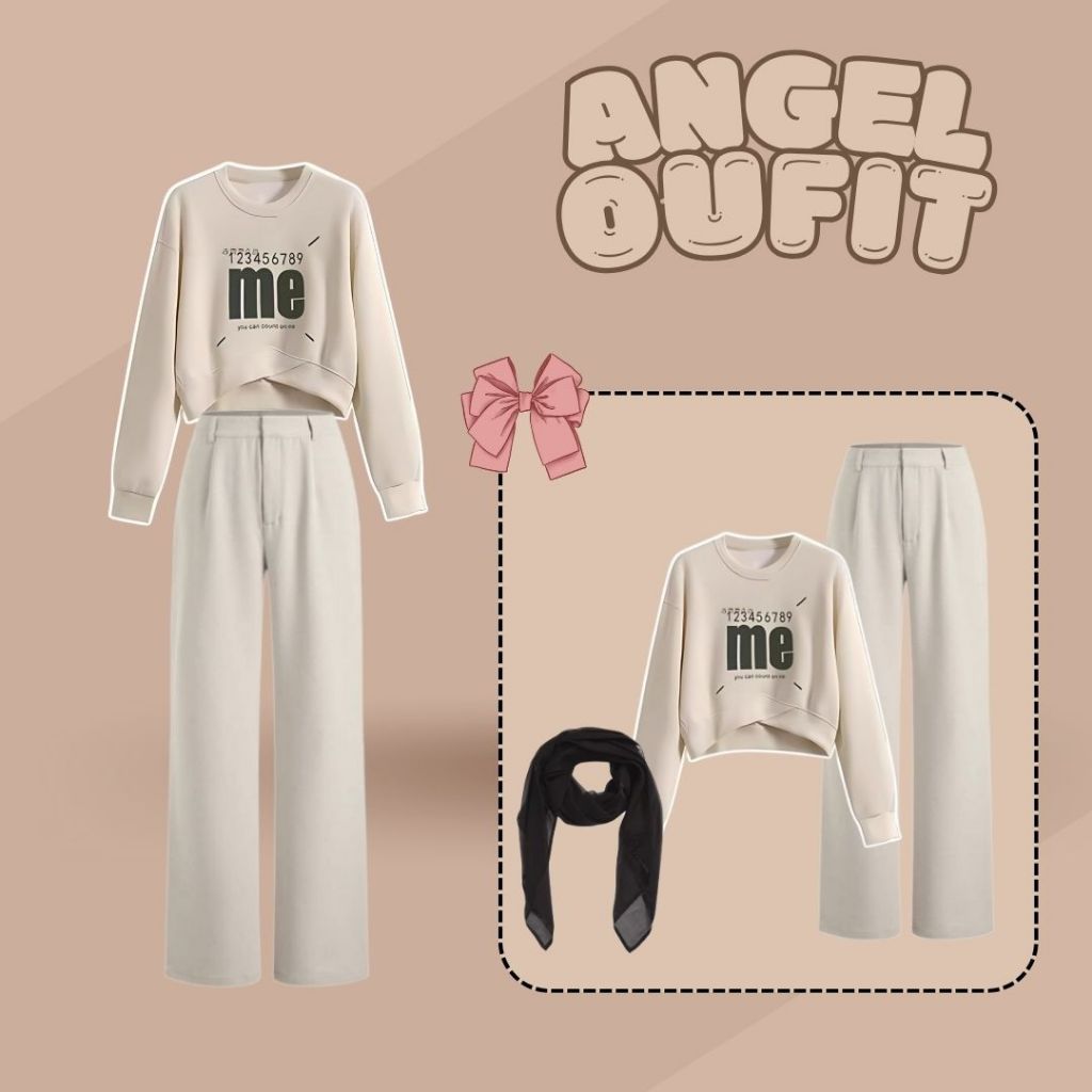 Setelan Hangat Hijab Sweater Celana Angel Korean Look Style OOTD