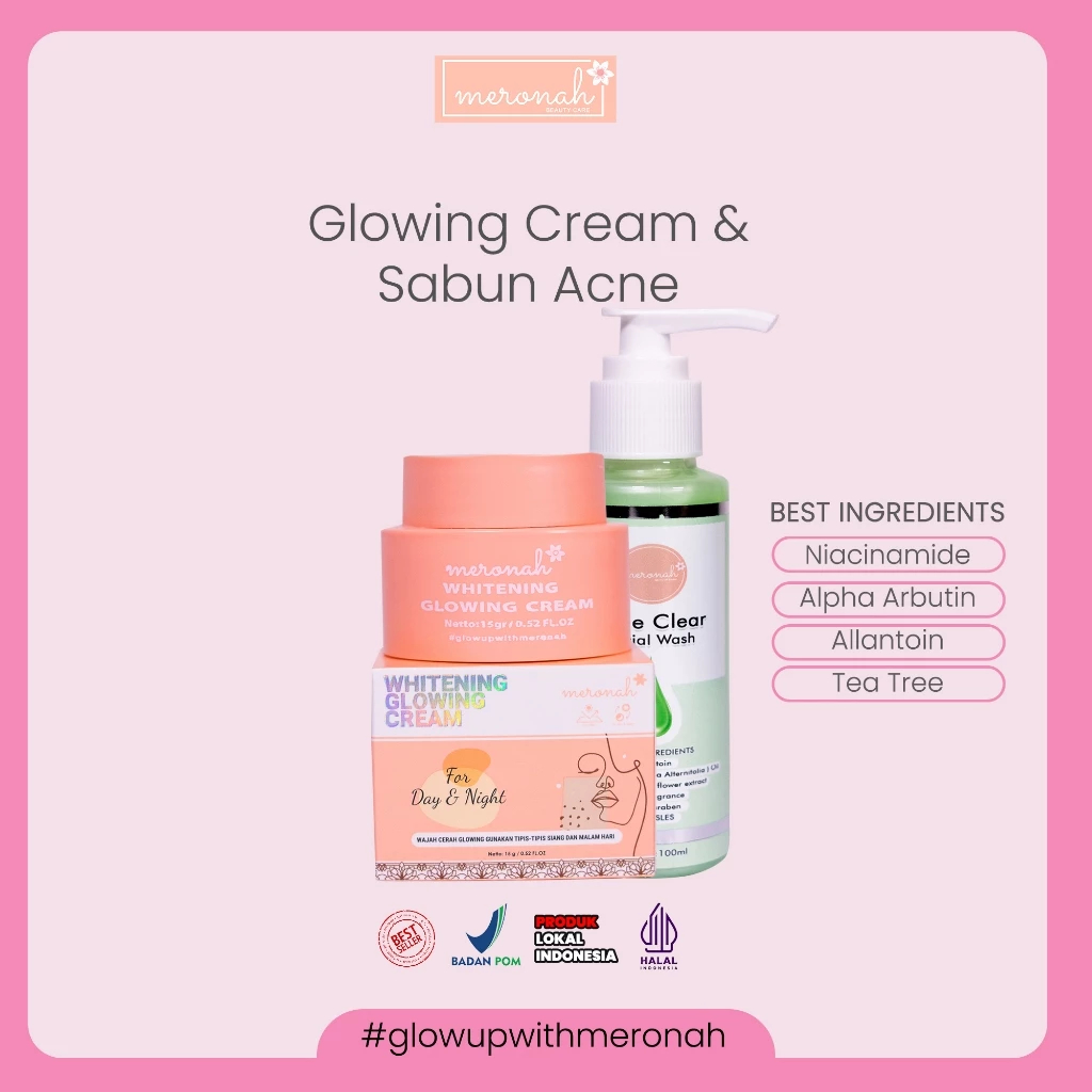 Paket 2 Item Meronah ( Cream + Facial wash ) Collagen / Acne Meronah Skincare Bpom
