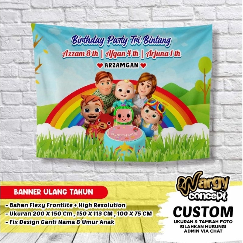 Spanduk Ulang Tahun, Banner, Background, TEMA COCOMELON Free Desain Custom