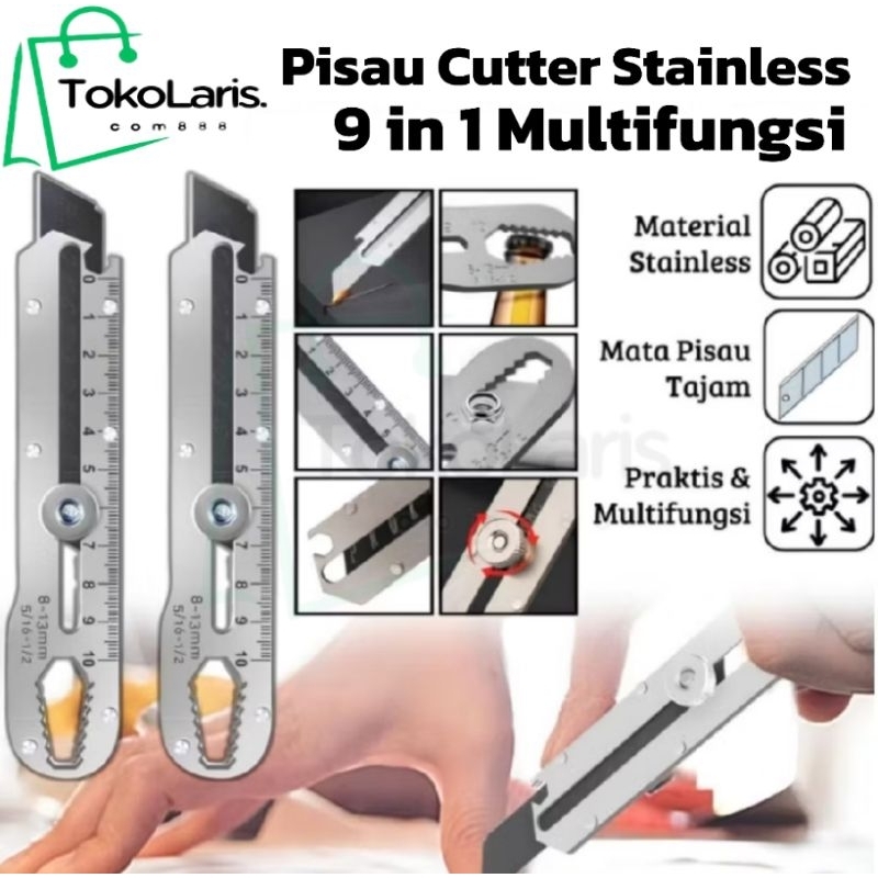 

Pisau Cutter Stainless stell 9in1 Serbaguna dengan Pengukur Anti Karat/Knife Cutting Tool Bottle Cutter Serbaguna