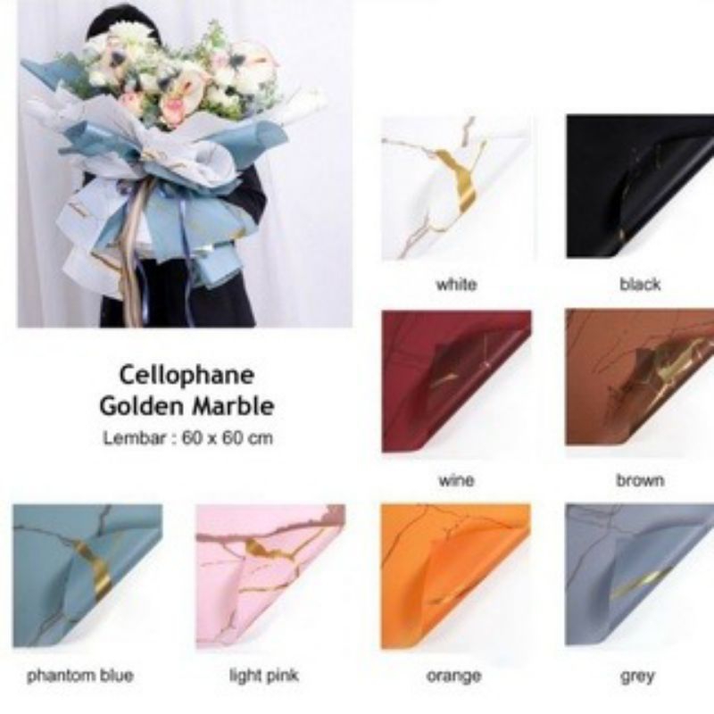 

(WAJIB BELI KARDUS)Kertas Cellophane Golden Marble/paper flower/paper wrapping flower