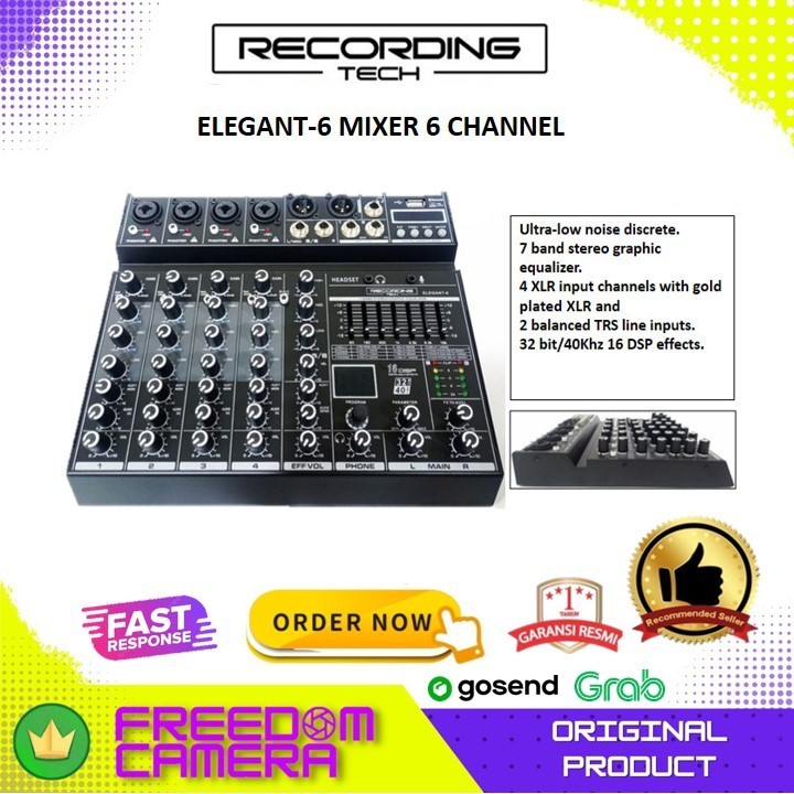 Recording Tech Elegant 6 - Mixer 6 Channel Podcast Recording Karaoke