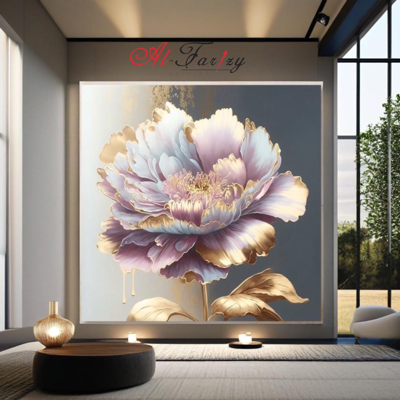 Lukisan Bunga Peony Emas Hiasan Dinding Dekorasi Dinding Lukisan Modern Lukisan Aesthetic