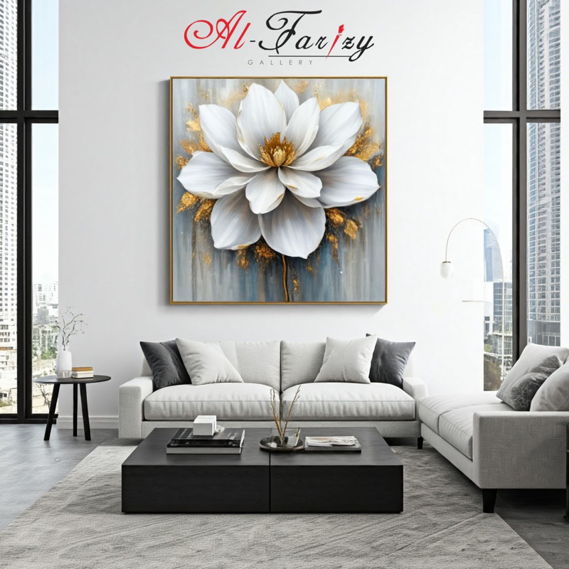 Lukisan Aesthetic Bunga Putih Gold Hiasan Dinding Dekorasi Dinding Lukisan Modern