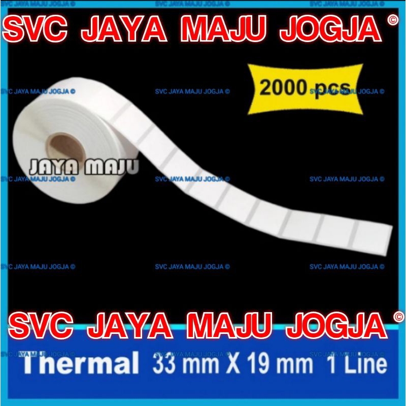 

THERMAL LABEL BARCODE 33 X 19 MM KERTAS STIKER LABEL DIRECT THERMAL 33X19MM ISI 2000 PCS JAYA MAJU JOGJA || LABEL BARCODE TANPA RIBBON || 33X19 THERMAL TOP COAT - 1 LINE - FACE OUT - ISI 2.000 PCS || 33X19 TOKO BUKU ATK ALAT TULIS