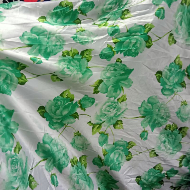 Kain - Kain Satin Silk Motif Bunga Import - Kain Satin Silk - Kain Meteran | Harga Per Setengah Mete