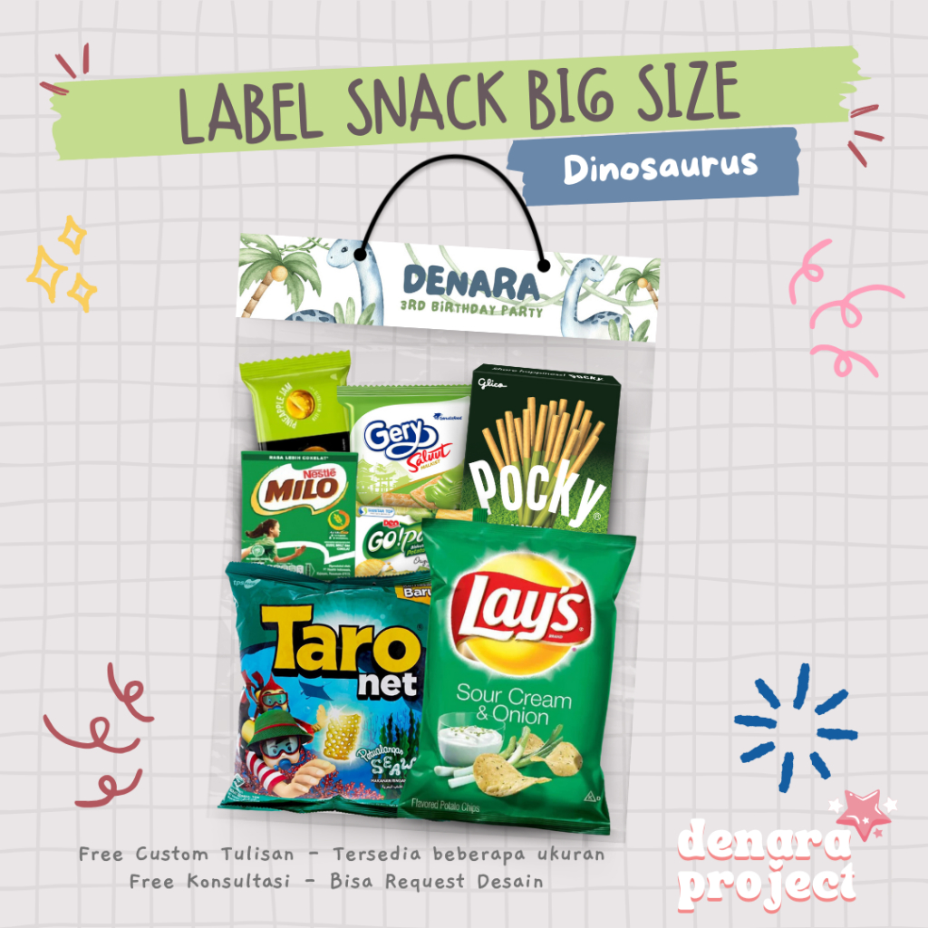 

Label Plastik Snack Big Size Label Snack Ulang Tahun Hampers Custom Dinosaurus