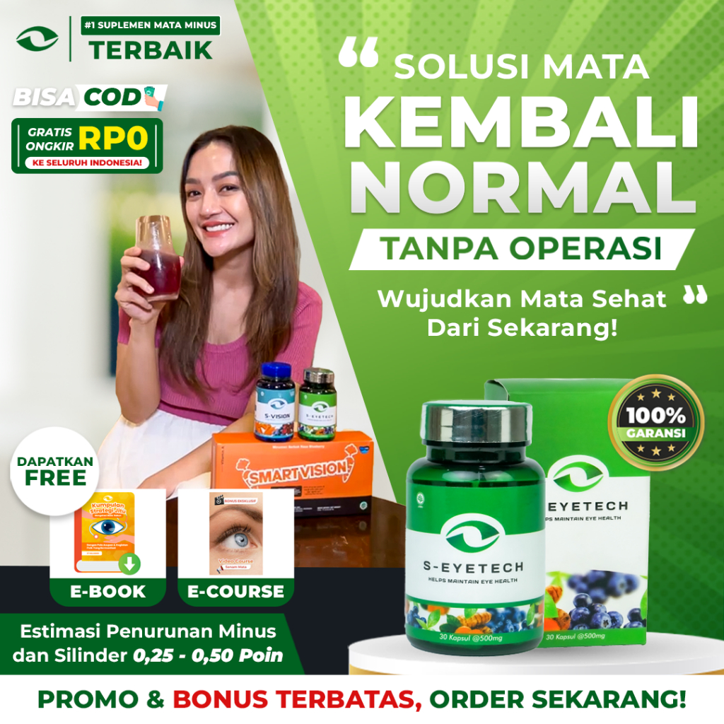 SMART VISION Obat Mata Minus & Silinder Terbaik & Terbukti Herbal & BPOM - S-EYETECH 30 KAPSUL