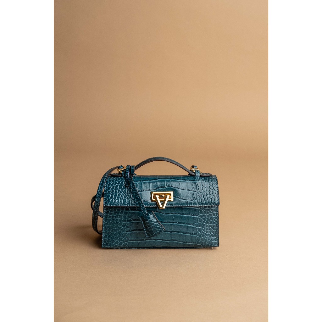 Vone World - Heart Bag Teal Blue Crocodile Stamp