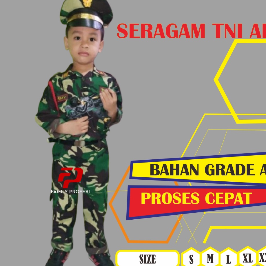 ART R2M3 Baju Seragam Tentara Anak Laki Laki Perempuan Tni AD Seragam Sekolah Tk Usia 3 Sampai 7 Tah