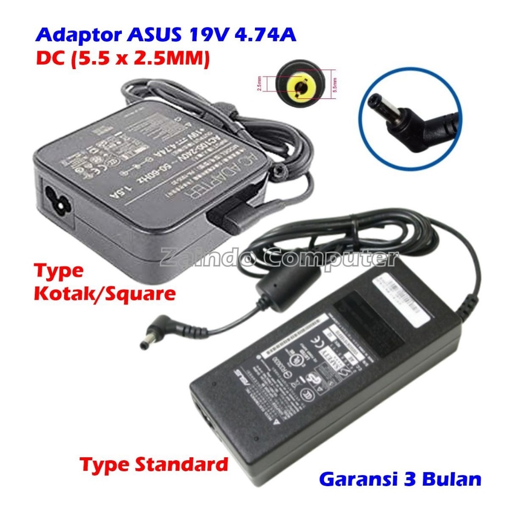 ORI ADAPTOR ASUS 19V 4.74A 5.5*2.5MM F45V F75V K43E K43S K43T K45A K45D K45N K45V K52J K53E K53T K53
