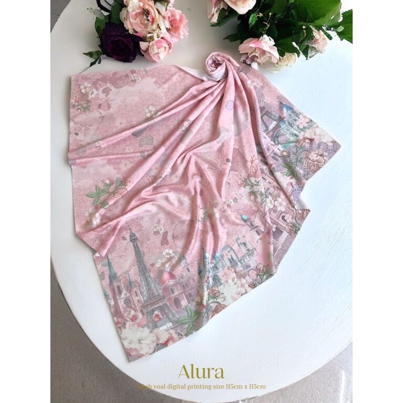 ALURA HIJAB VOAL (AL-444) MRSGIANTIKA-Kerudung hijab motif murah/ Supplier kerudung motif/ Jikbab vo