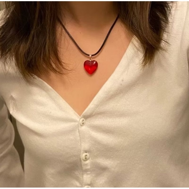Kalung liontin love merah delima  // kalung merah siem