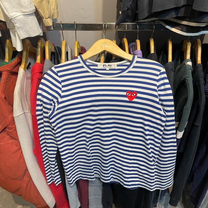 Tshirt Kaos Longsleeve Lengan Panjang Stripe Salur Women Cewek Play CDG Comme Des Garcons 100% Origi