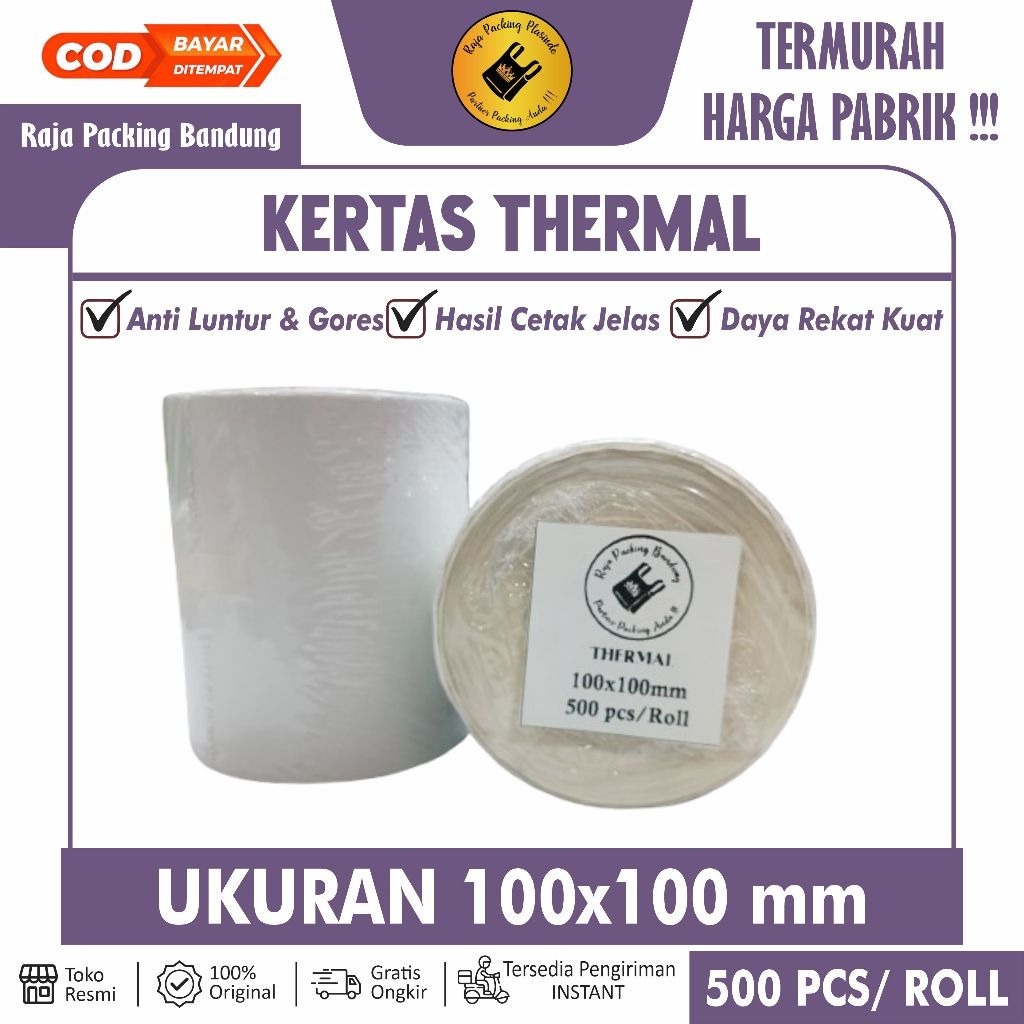 

Kertas Thermal 100x100 mm isi 500 lembar per Roll | Label Thermal | Kertas Printer Thermal | Stiker Cetak Resi Pengiriman | Label Thermal