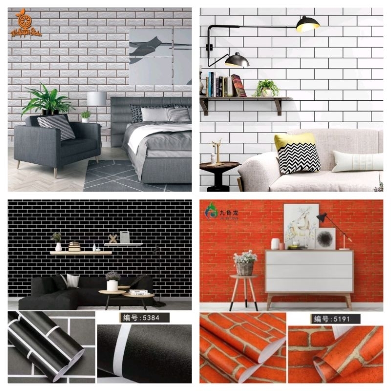 Wallpaper Dinding Ruang Tamu Motif Batu Bata Abu Polos 3D Wallpaper Dinding Motif Batu Bata Hitam
