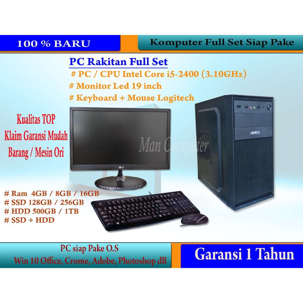 Paket Lengkap PC Core i5 2400  + Monitor 19 inch + Keyboard Logtch PC FullSet