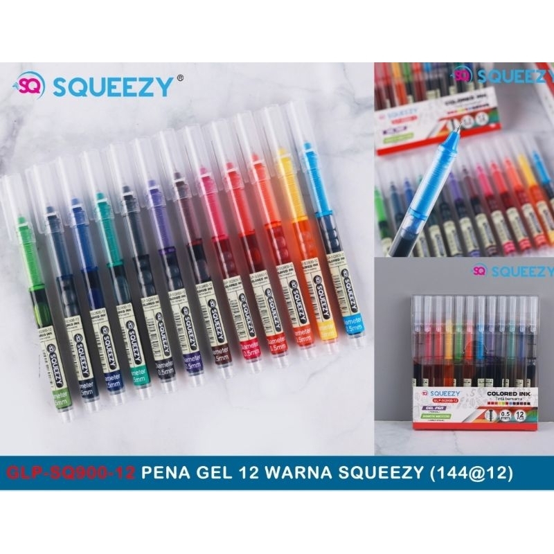 

PULPEN GEL WARNA SQUEEZY SQ 900-12 WARNA