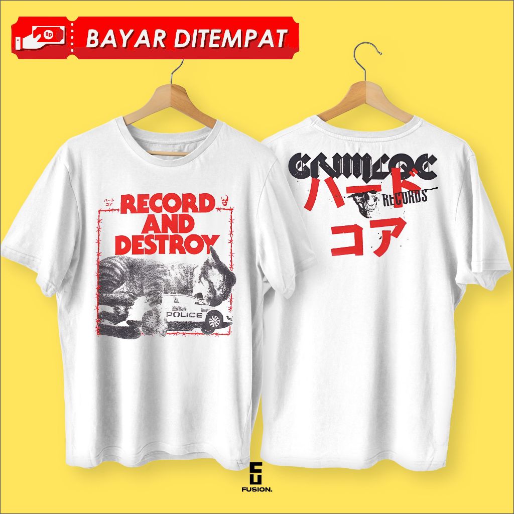 Promo Kaos Grimloc Record And Destroy Tshirt - White | Original Merchandise Tidur pendek
