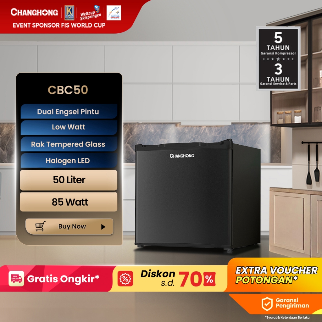 Changhong Kulkas Mini Bar (Refrigerator) Lemari Es Kapasitas 50 Liter  CBC 50 (Semi Auto Defrost) (A