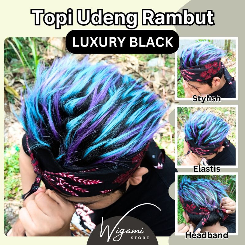 Topi Udeng Rambut Palsu Pria Luxury Black Premium Bulu Sintetis Lurus Anti Kusut