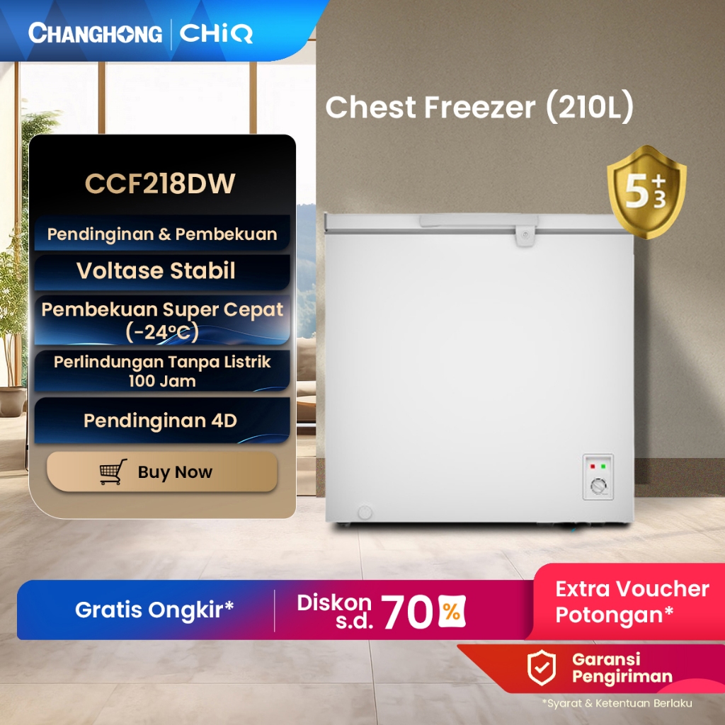 CHiQ Chest freezer ccf 218dw Kapasitas 210 Liter (Fast Freezing) (Design Look Minimalis) ( Big Capac