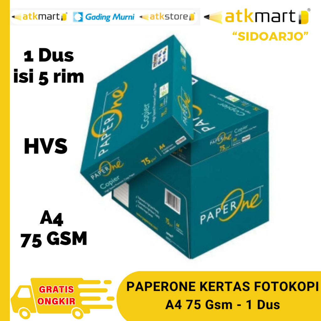 

PaperOne Kertas HVS A4 Print Fotocopy 75 Gr isi 5 Rim - 1 DUS