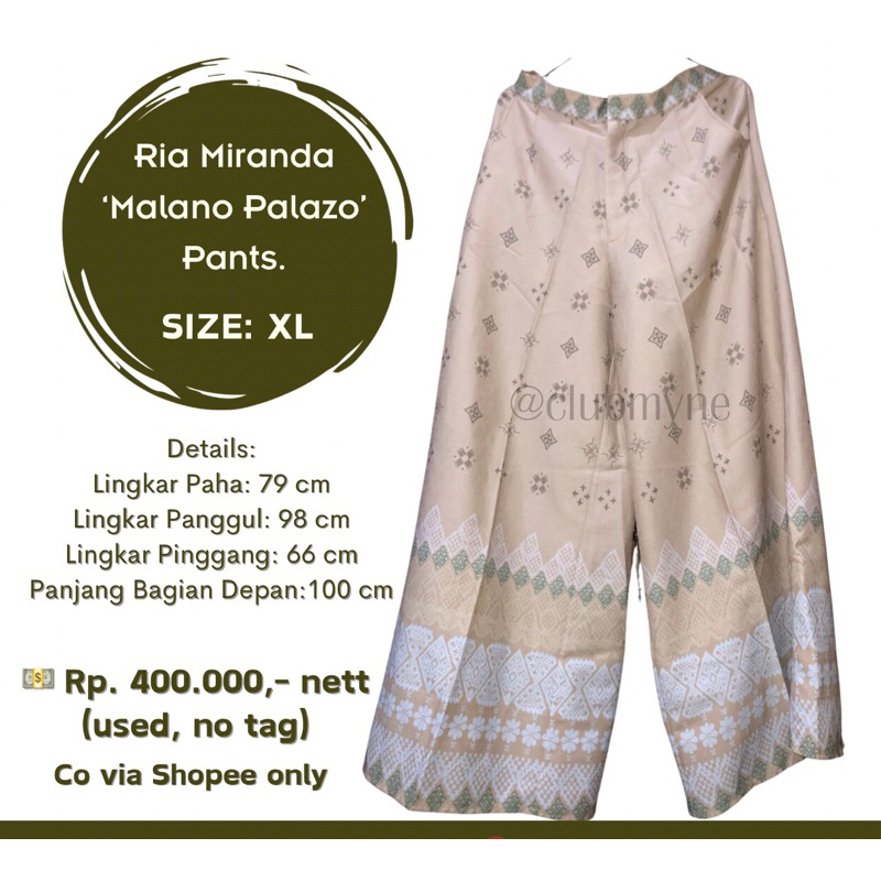 PRELOVED Ria Miranda Malano Palazo Pants XL Brown Celana
