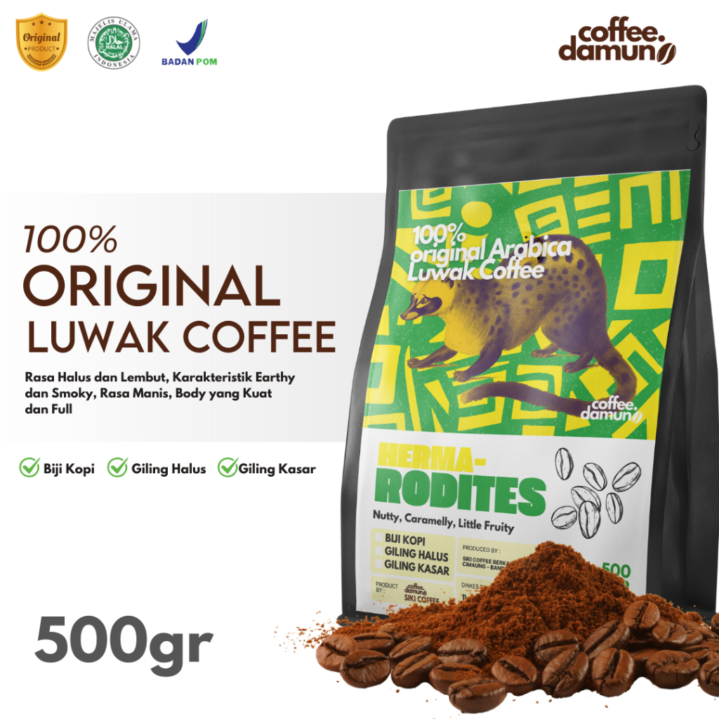 

Biji Kopi Giling Kasar Halus Specialty Luwak Liar Gayo/Wild Civet Gayo Coffee 500 gram Nikmat