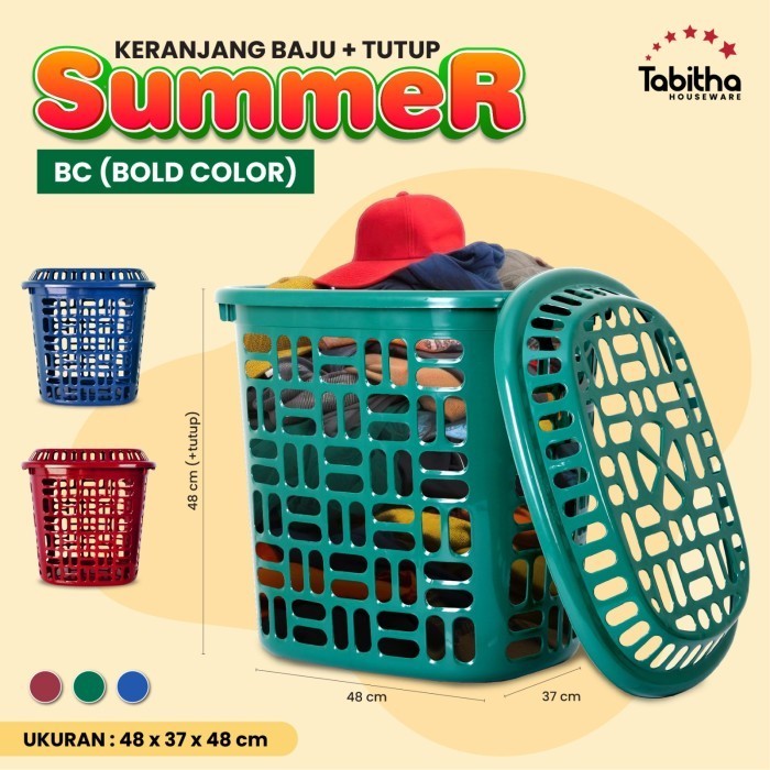 Keranjang Baju SUMMER Keranjang Kotak Baju Pakaian Laundry Jumbo Persegi Besar Tutup Plastik Kuat