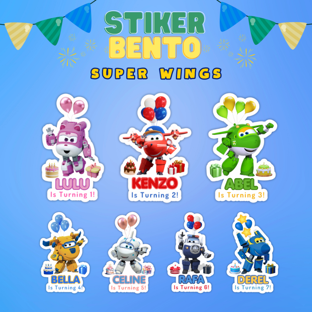 

[Superwings] Cetak Sticker Bento Birthday Custom Happy Birthday Anak I Label Birthday Sticker Bento Custom Tema