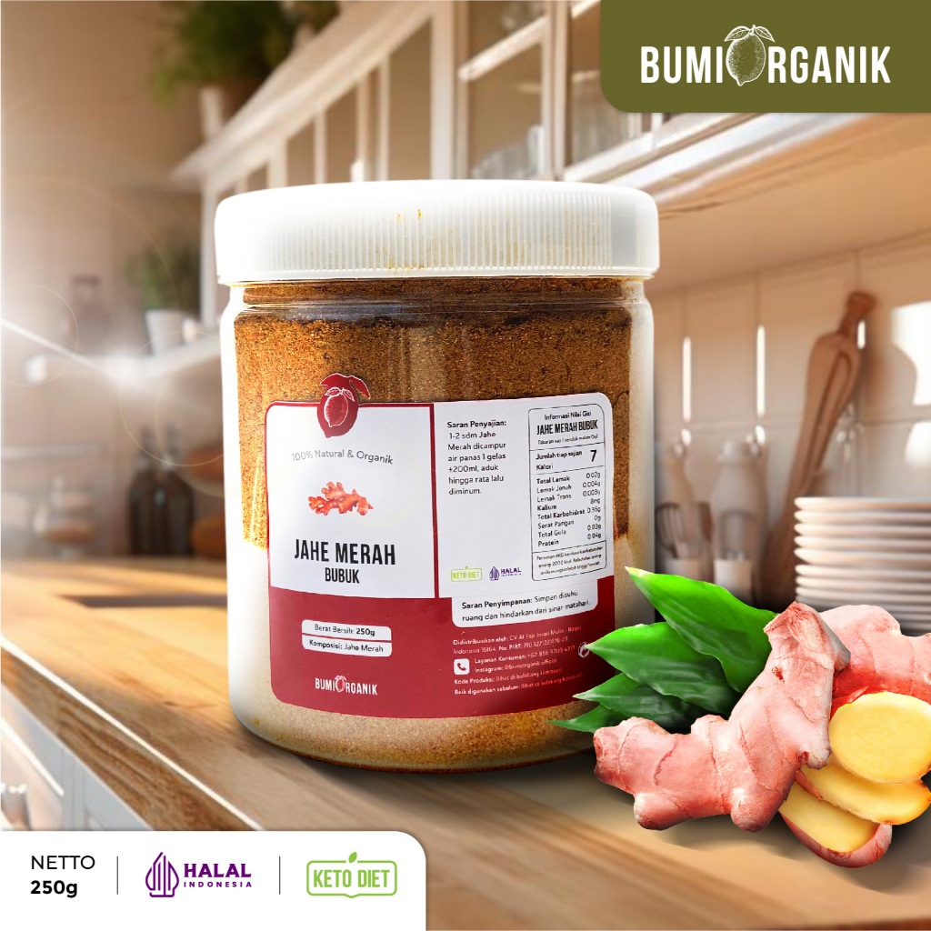 

JAHE MERAH BUBUK 250G ASLI 100% TANPA CAMPURAN ORIGINAL SERBUK JAHE / BUBUK MINUMAN JAHE MERAH / JAHE MERAH INSTAN PURE RED GINGER POWDER / IMUN BOOSTER ORGANIC NUTRIFARM / BEORGANIK / DARI BUMI / SAFIYA / GALLEO