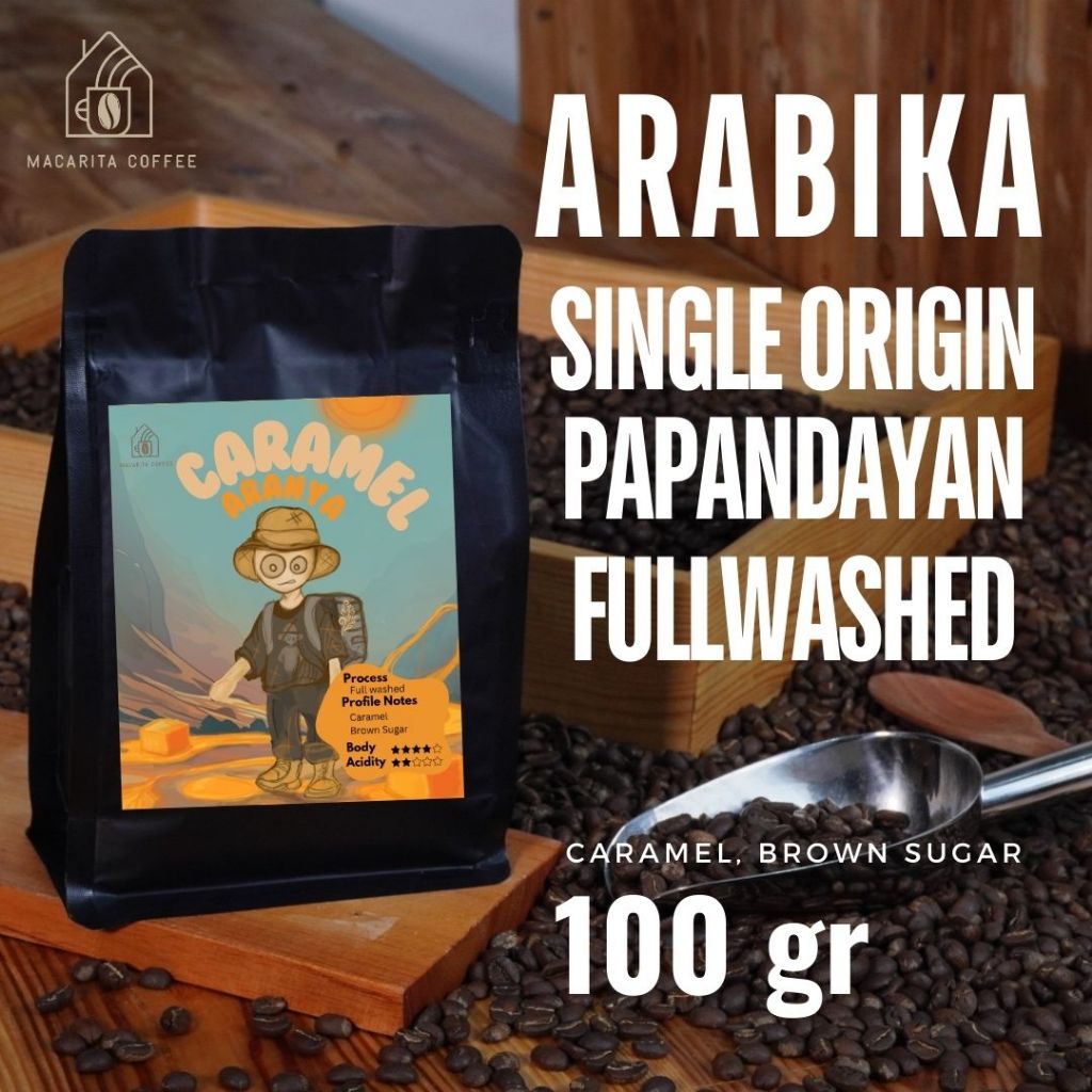 

Macarita Karamel Aranya Kopi Arabika Papandayan fullwashed Arabika Single Origin Roasted Coffee Bean Grade 1 Premium 100gram