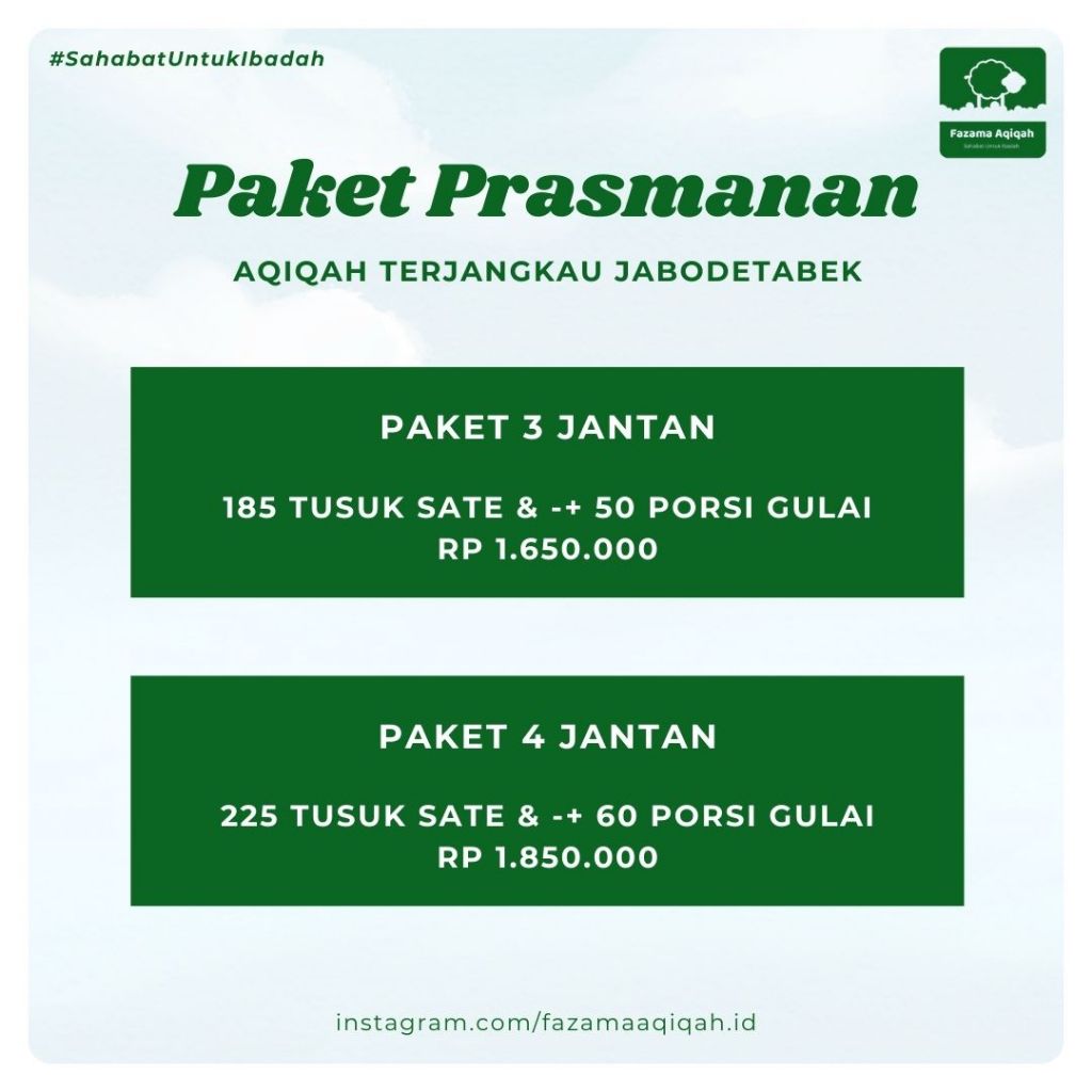 

Paket Prasmanan - Kambing Jantan (Aqiqah Terjangkau Jabodetabek)