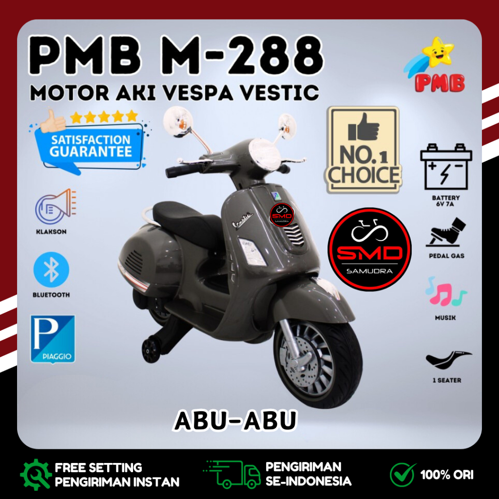 Motor Aki Mainan Anak Cas Listrik Vespa PMB 288 Murah BDG