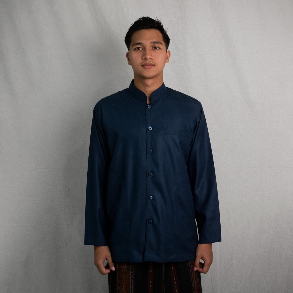 Yateer - Takwa Qomar Pakaian Pria Muslim Polos Lengan Panjang Non Manset Navy