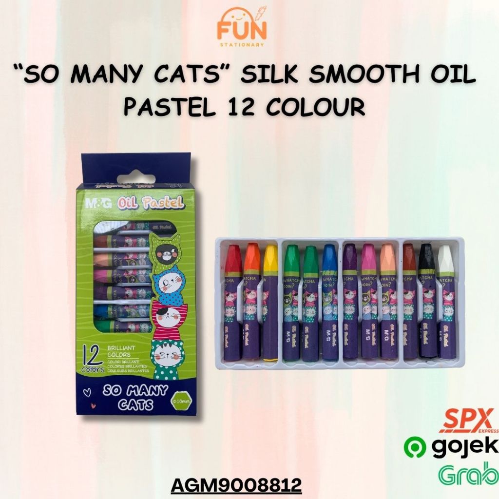 

CRAYON WARNA / KRAYON ALAT LUKIS "SO MANY CATS" SILK SMOOTH OIL PASTEL 12 COLOUR