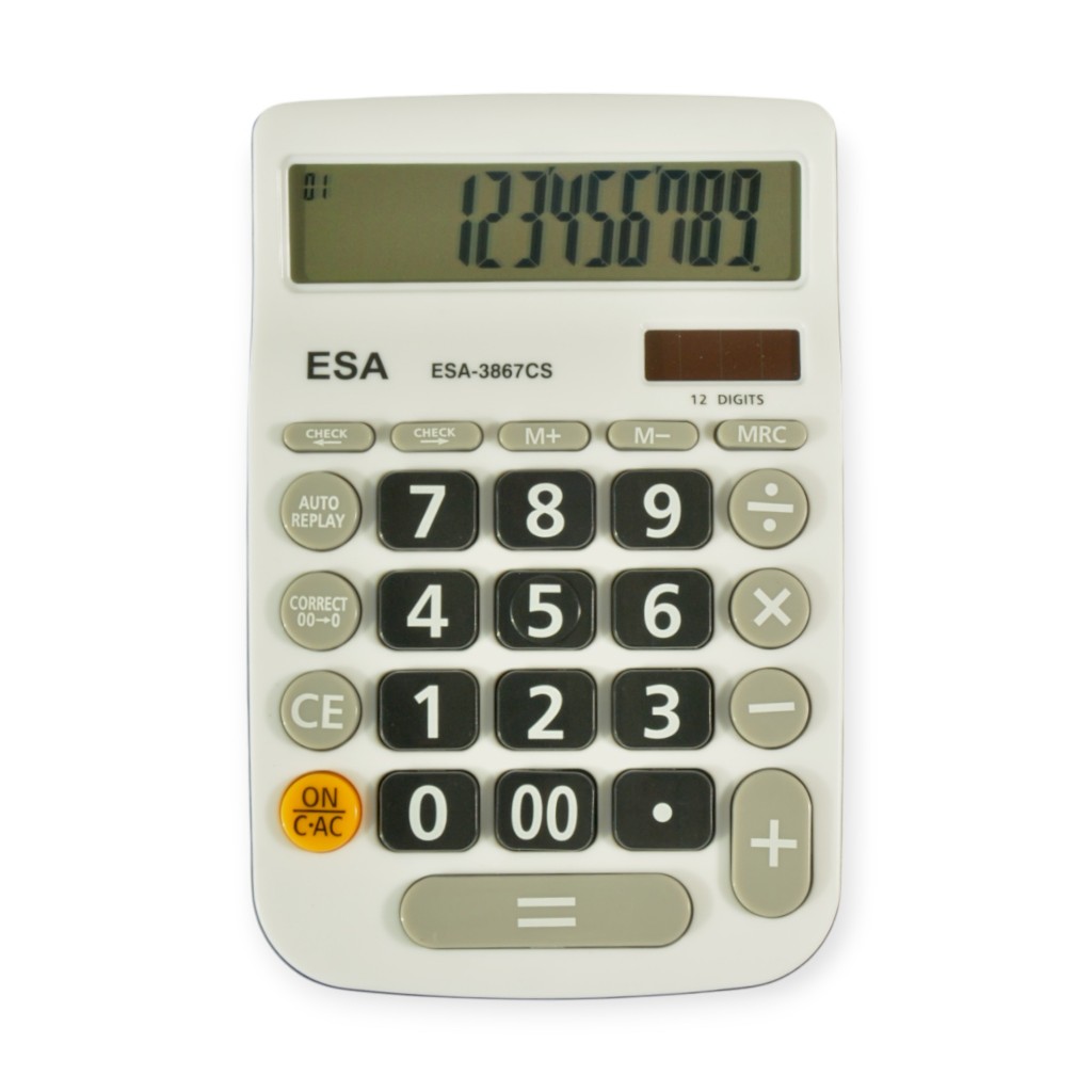

ESA Kalkulator 12 Digits Check Correct Big Button Warna Putih 3867CS