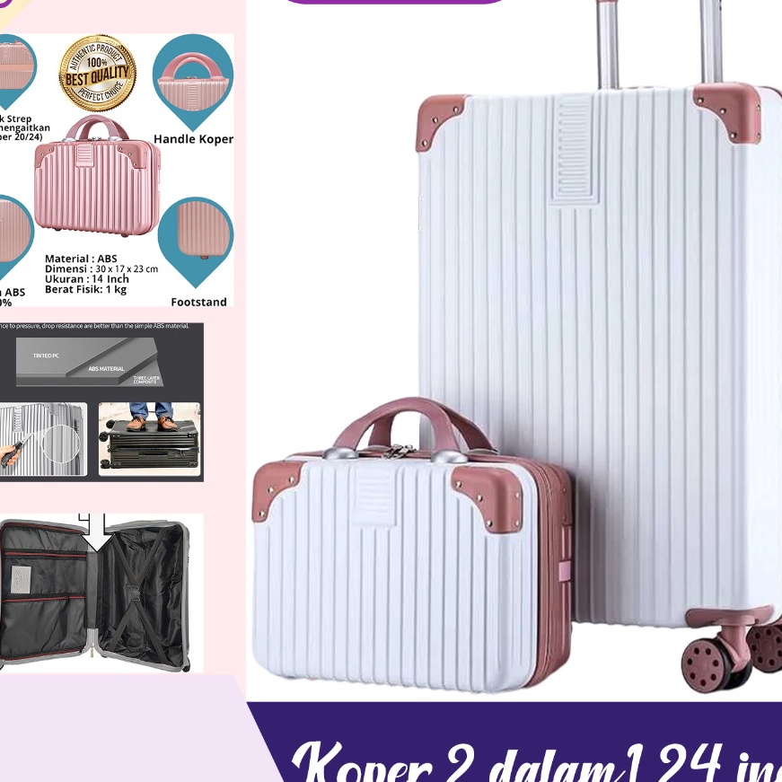 KI3 JZR Koper Kabin dan Anak Perempuan  Koper 24 inch 22 inch  2inc Tas Koper Beauty Case M 14 Inch 