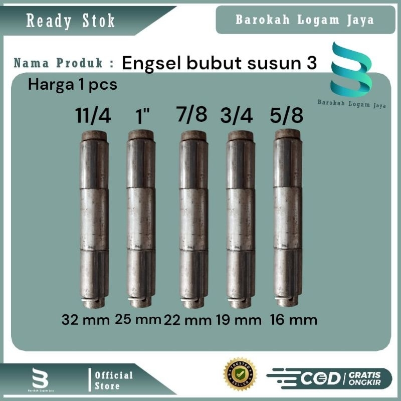 Engsel bubut untuk pintu pagar susun 3  5/8 7/8 3/4 1'' 11/4