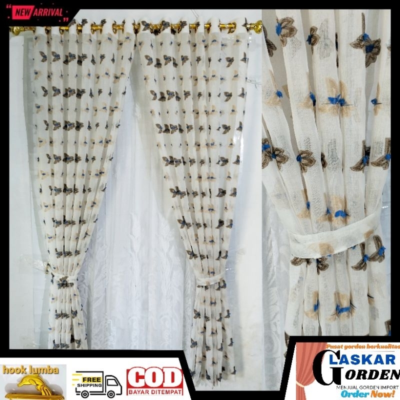 Gorden Jendela Vitrase ruby Coklat Ungu biru model Smokring ukuran lebar 140 cm tinggi 200 cm