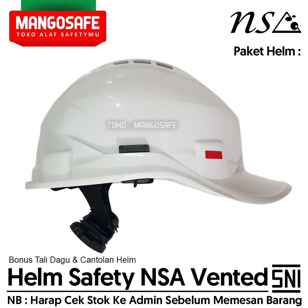 Helm Safety NSA Vented Putih Model Topi Baseball Cap / Helm Proyek SNI + ikat kepala putar + Tali Da