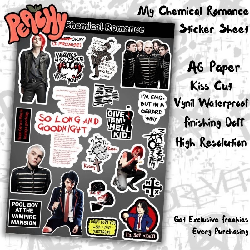 

My Chemical Romance Sticker Pack | Sticker Vynil | sticker Waterproof | sticker sheet | sticker band | sticker tumbler | stiker anti air | sticker music | sticker HP laptop | sticker murah | sticker aesthetic | sticker helm | kiss cut | sticker A6 | skena