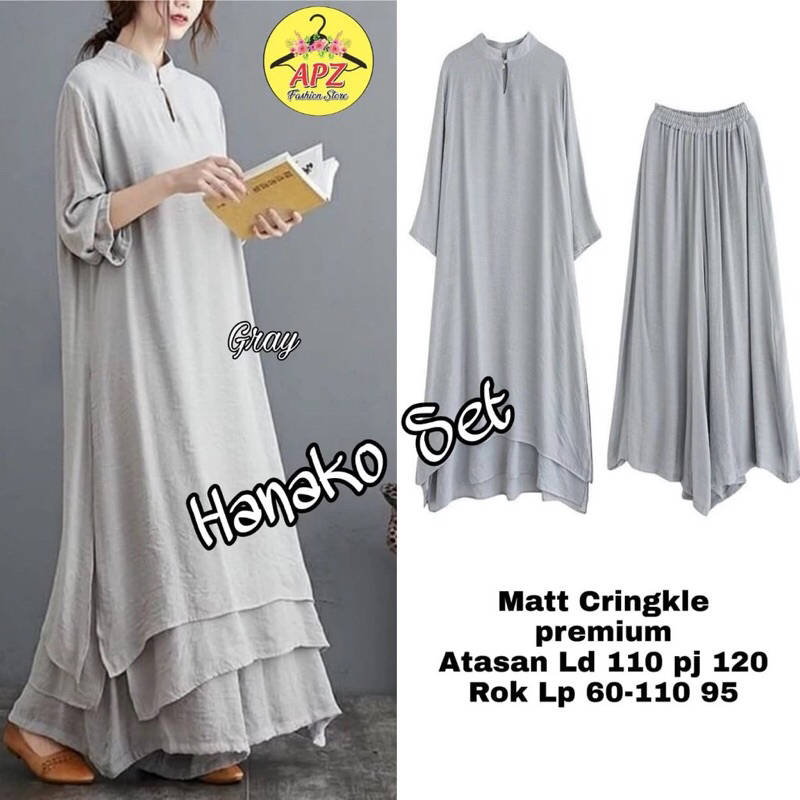 Hanako Setelan Wanita Rok Skirt Polos Crinkle Airflow One Set Basic Model Susun Ld 110 [ READY COD ]
