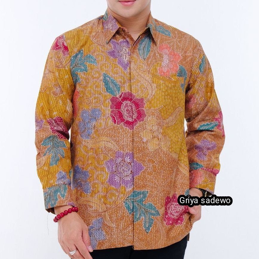 Baju Kemeja Batik Pria Dewasa Lengan Panjang Tulis Kombinasi Katun Dobby Premium Reguler Fit Lapisan