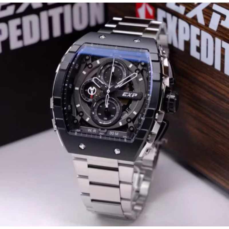 Jam Tangan Expedition E 6782 M Silver Ring Black Original