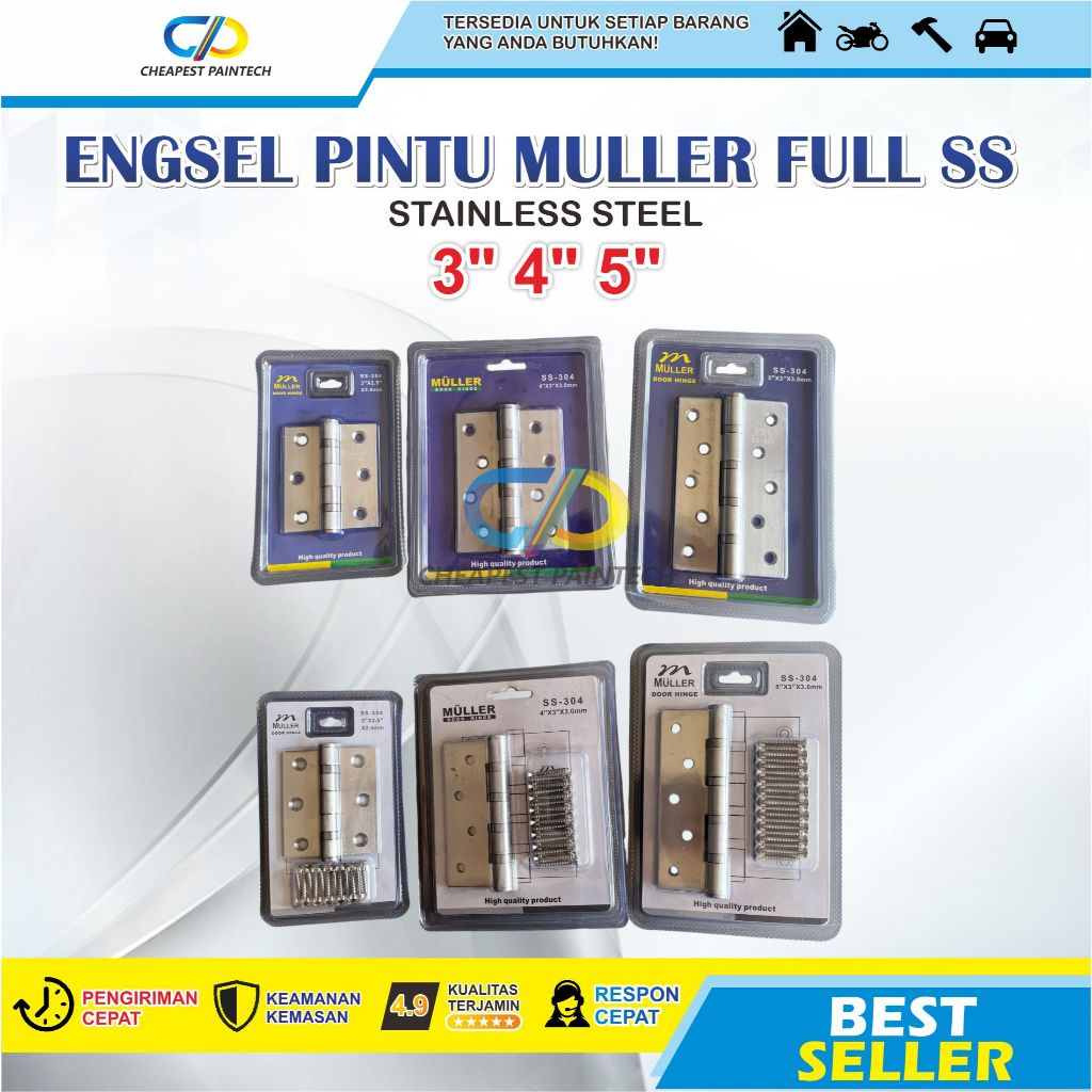 MULLER Engsel Bearing ENGSEL PINTU MULLER SS-304 3 INCH 4 INCH 5 INCH Pintu Jendela Door Hinge