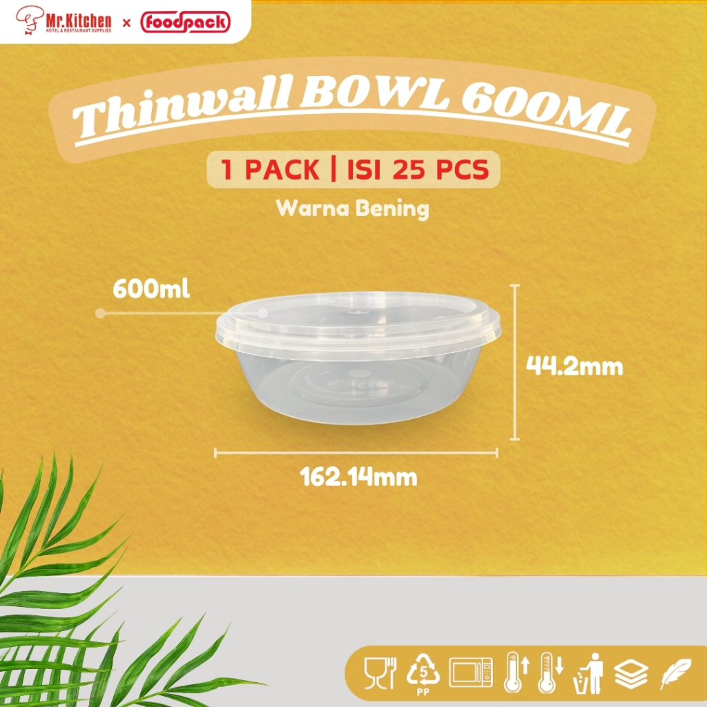 [ISI 25pcs] Thinwall Bowl 600ml Mangkuk Plastik Bulat + Tutup
